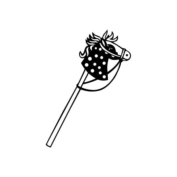 Horse vinyl decal sticker of black horse head with white dots on stick