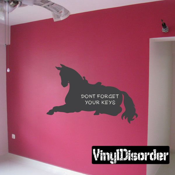 Horse chalkboard decal with horse silhouette and 'Don't forget your keys' text