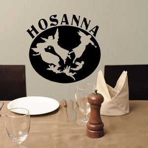 Black Hosanna angels decal: circular angel silhouette with lettering