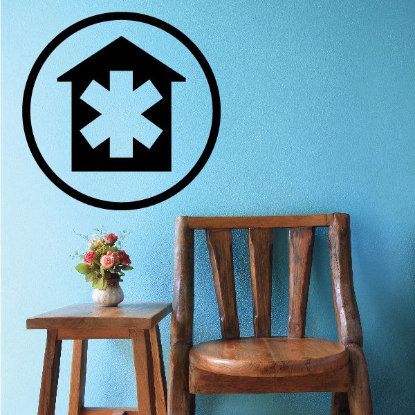 Hospital wall decal vinyl sticker: black circular border with emergency cross icon.