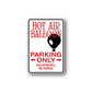 Hot air balloon parking only wall decal sticker with black balloon icon and red text