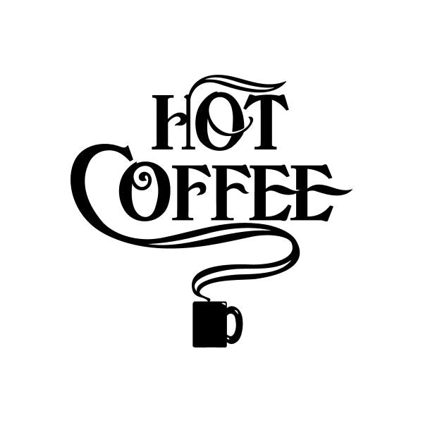 Hot coffee vinyl decal sticker with black "HOT Coffee" text and cup icon