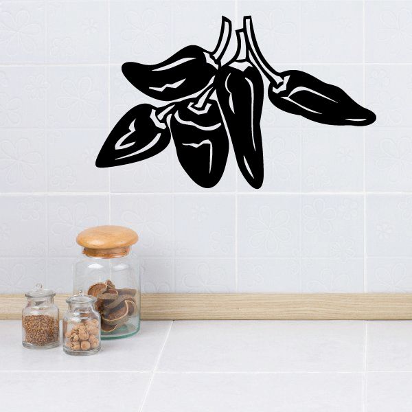 Hot pepper decal with black chili peppers and leaves