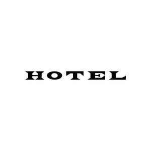 Hotel sign vinyl decal sticker with black HOTEL letters and roof icons