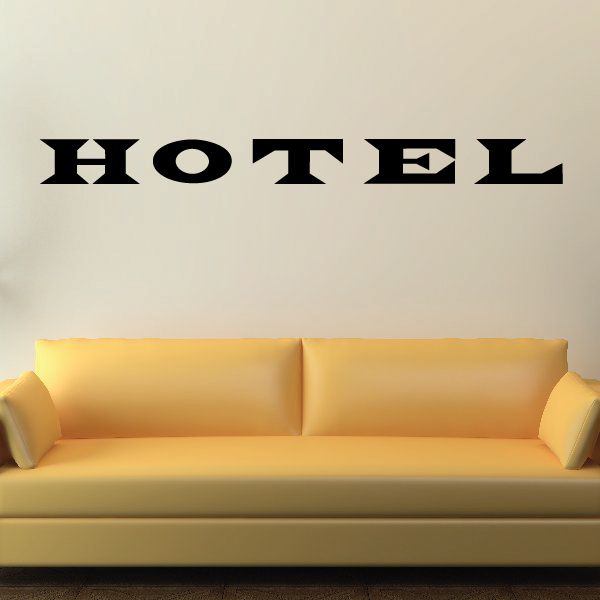 Hotel wall decal vinyl lettering in black, bold block type