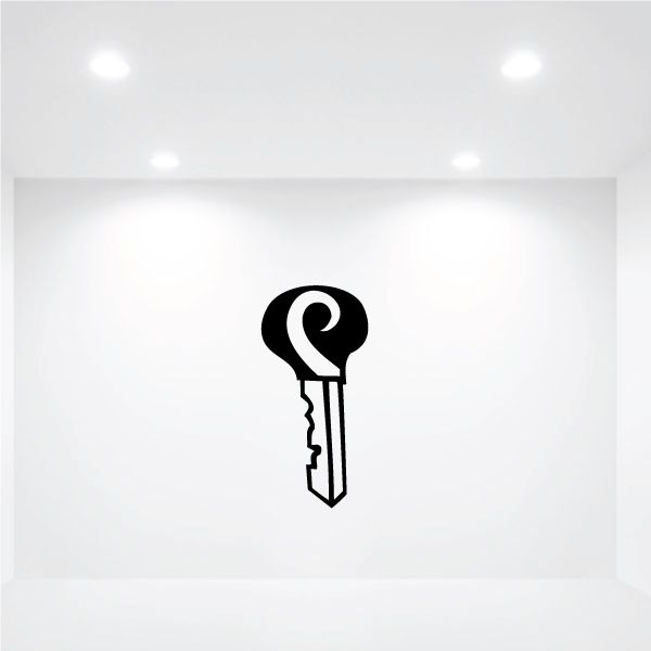 Black house key decal sticker with outline key shape