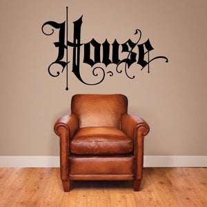 Black gothic style wall decal with ornate decorative lettering