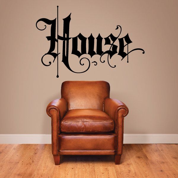 Black gothic style wall decal with ornate decorative lettering