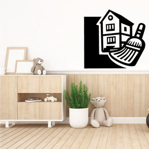 Housekeeping wall decal with black house and hand-washing graphic