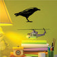 Black crow decal with hunched stance, side profile, spread wing lines.