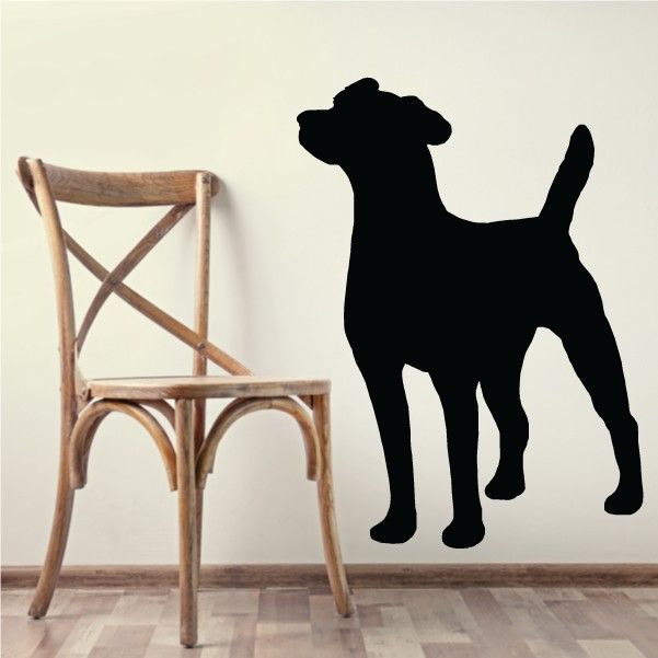 Hungry Parson Russell Terrier decal, black dog silhouette