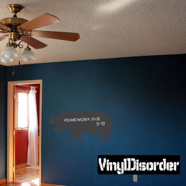 Chalkboard pig wall decal reading 'HOMEWORK DUE 3-12'