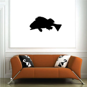 Black rockfish silhouette wall decal, fish shape with fins and tail