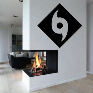 Black vinyl wall decal with flame-in-diamond warning symbol