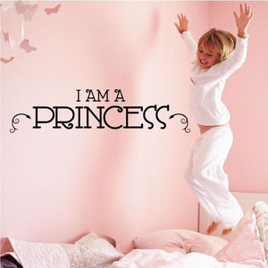 Princess wall decal reading 'I AM A PRINCESS' in decorative serif letters