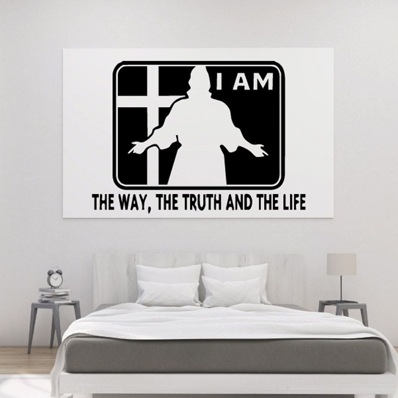 Rectangular wall decal: black cross and silhouette with 'THE WAY, THE TRUTH AND THE LIFE'