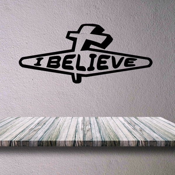 Jesus faith decal with black cross and I BELIEVE text