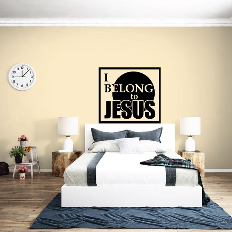 Wall decal with black square and text: I BELONG to JESUS