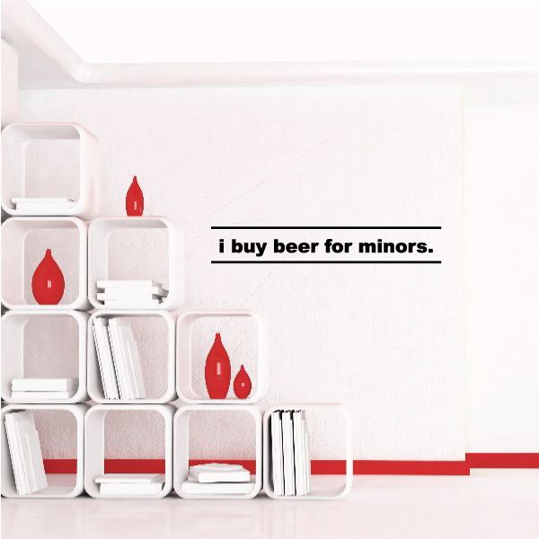 Beer for minors decal with black text and red flame icons