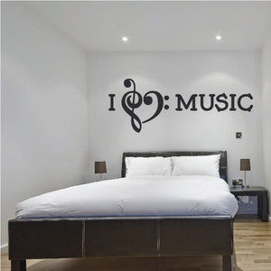 Black music wall decal with treble clef and 'MUSIC' text