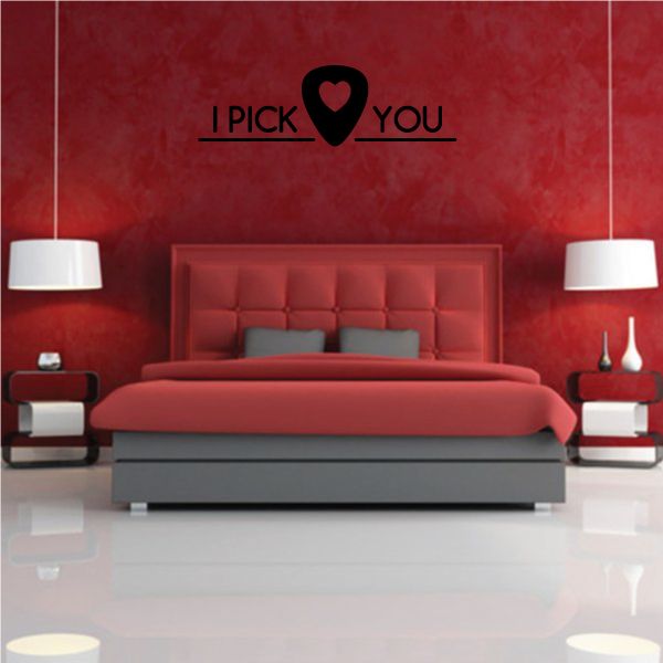 Guitar pick decal with black 'I PICK YOU' and heart-shaped pick graphic