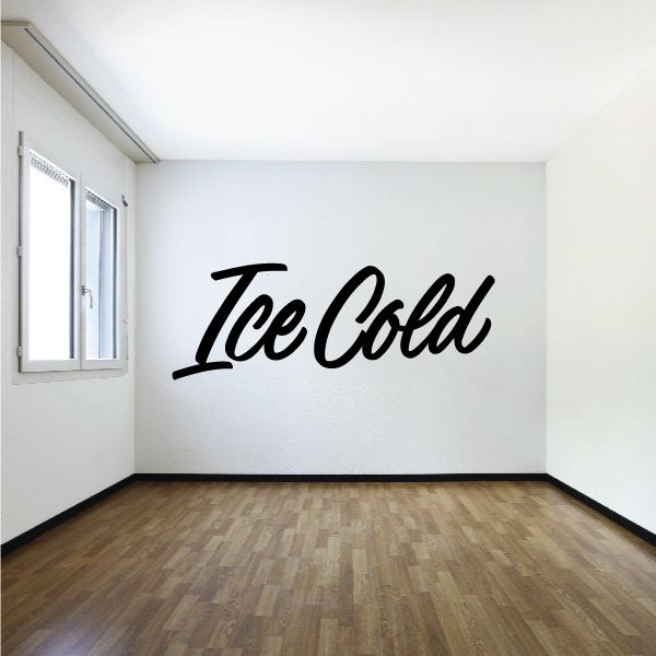 Ice Cold vinyl wall decal, black script lettering