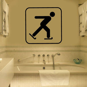 Ice skating sign decal with black skater icon in rounded square