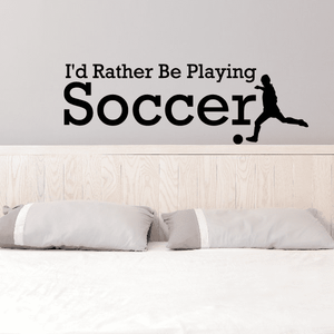 Soccer vinyl wall decal sticker with quote text and soccer player silhouette