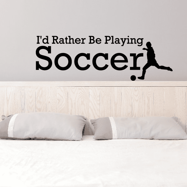 Soccer vinyl wall decal sticker with quote text and soccer player silhouette