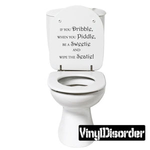 Toilet decal set with humorous text on toilet tank and bowl front