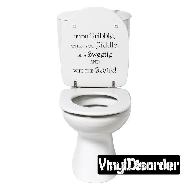Toilet decal set with humorous text on toilet tank and bowl front