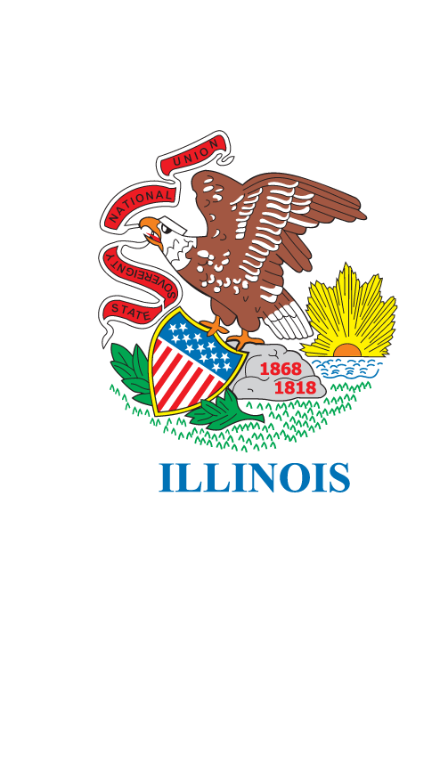 Illinois state flag sticker with eagle emblem and blue “ILLINOIS” text
