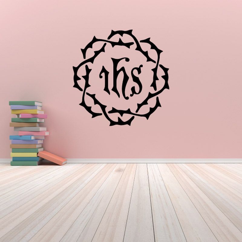 Black crown-of-thorns decal with circular IHS lettering