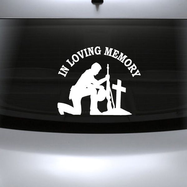 In Loving Memory Soldier Kneeling to Cross Custom Decal