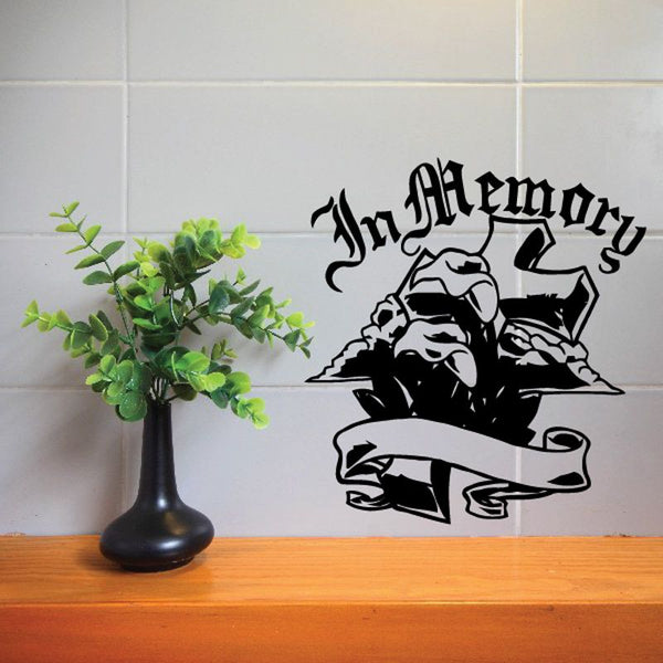 Black memorial cross wall decal with floral accents