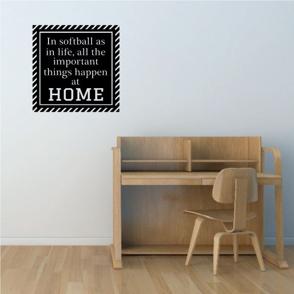 Square vinyl wall decal with text and large “HOME” in black and white