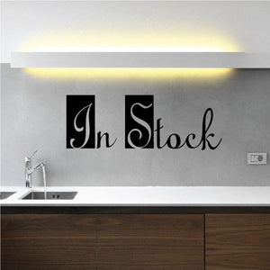 Vinyl wall decal with ornate black 'In Stock' lettering