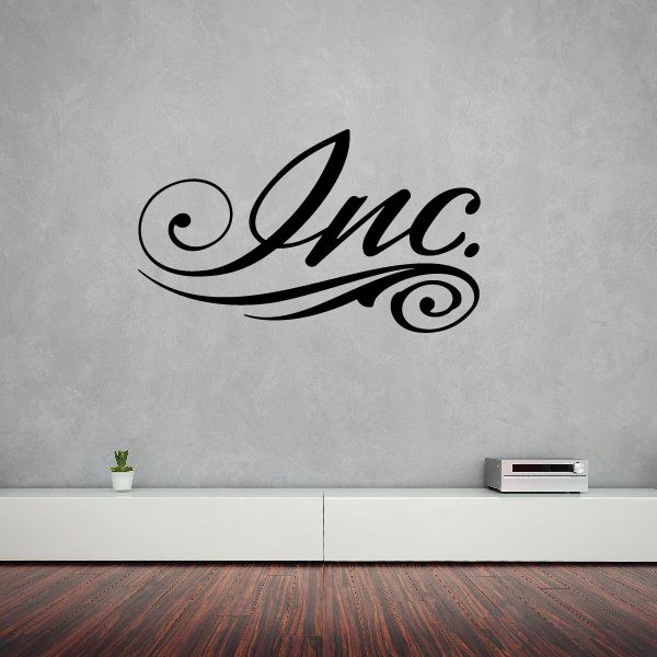 Vinyl wall decal with stylized "Inc." script lettering