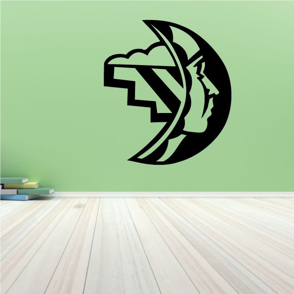 Moon wall decal with stylized Indian man face in black