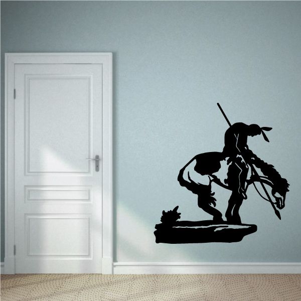 Black cowboy riding a horse vinyl wall decal sticker