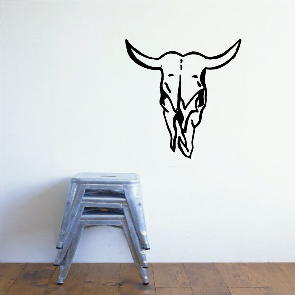 Vinyl bull head wall decal, black tribal style horns