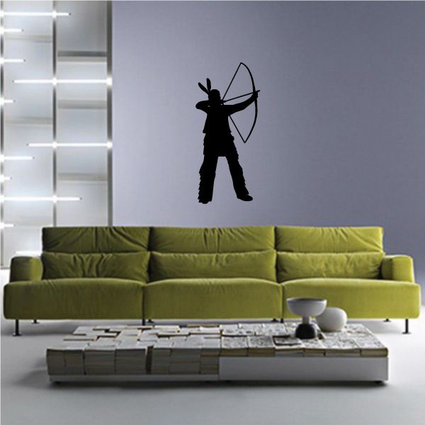 Black archer silhouette vinyl wall decal with bow