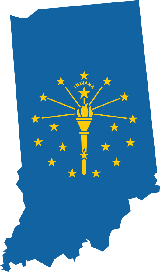 Indiana state flag shape sticker with blue background, gold torch and surrounding stars
