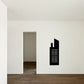 Industrial building wall decal: black skyscraper silhouette with white dot windows