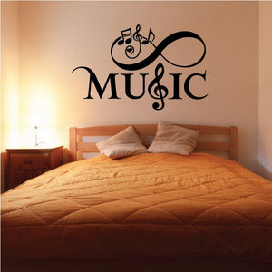 Music wall decal with infinity symbol, musical notes, and word 'Music'.
