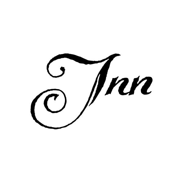Black cursive "Inn" vinyl letter decal sticker with ornamental swirls