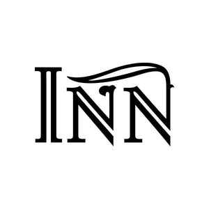 Vinyl decal sticker with bold black INN lettering
