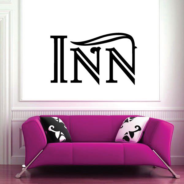 Black vinyl wall decal with large INN lettering logo
