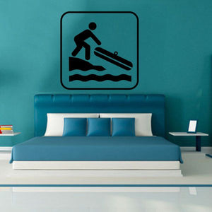 Water tubing sign decal with swimmer towing tube icon in black outline