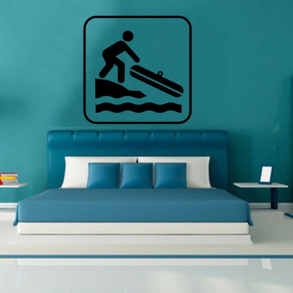 Water tubing sign decal with swimmer towing tube icon in black outline